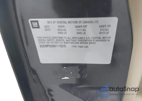 2008 Pontiac Grand Prix из США, поврежденный, VIN 2G2WP552881115575